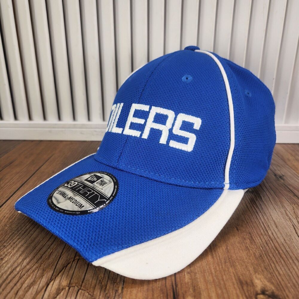 Edmonton Oilers Spell Out New Era 39thirty Hat Cap Fitted S/M Blue White NHL Ice
